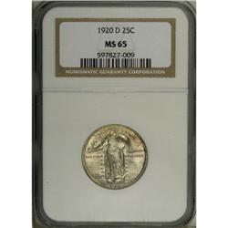 1920-D 25C MS65 NGC. The lustrous surfaces are lightly 