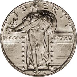 1923 25C MS65 Full Head PCGS. A highly lustrous and es 