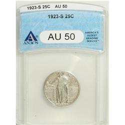 1923-S 25C AU50 ANACS. The minor wear evident on this 