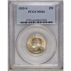 1932-S 25C MS64 PCGS. Subtle reddish-gold patina appea 