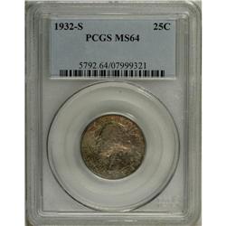 1932-S 25C MS64 PCGS. Mottled lavender, russet-bronze, 