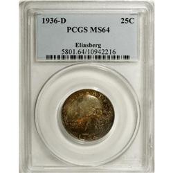 1936-D 25C MS64 PCGS.From The Collection of Louis E. E 
