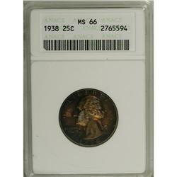 1938 25C MS66 ANACS. This densely toned Premium Gem sh 