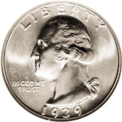 1939-S 25C MS67 NGC. A hint of gold toning decorates t 