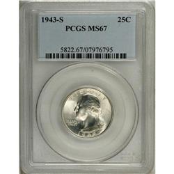 1943-S 25C MS67 PCGS. Booming luster sweeps this smoot 