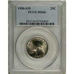1950-S/D 25C MS66 PCGS. FS-022. OMM-1. Impressive aqua 