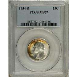 1954-S 25C MS67 PCGS. Arcs of gold-orange and peach-ro 