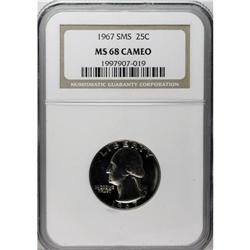 1967 25C SMS MS68 Cameo NGC. This immaculate example p 