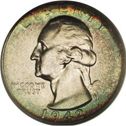 1942 25C PR68 PCGS. Ex: Daniel D. Biddle. Golden-brown 