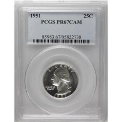 1951 25C PR67 Cameo PCGS. The snow-white devices have 