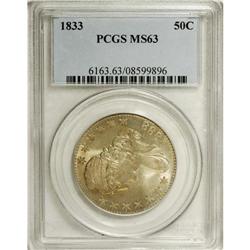 1833 50C MS63 PCGS. O-110a, R.2. A die line through th 