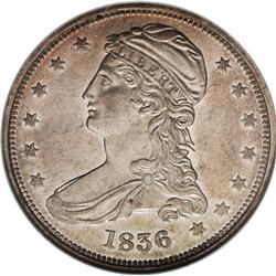 1836 50C Reeded Edge AU58 NGC. The reeded edge variety 