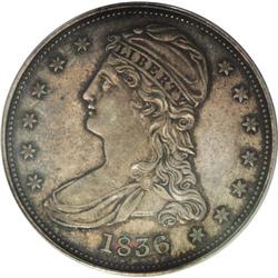 1836 50C Reeded Edge AU58 PCGS. Dusky golden-brown and 