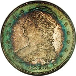 1838 50C MS64 NGC. Green-gold and ocean-blue bands sur 