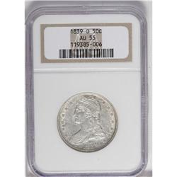 1839-O 50C AU55 NGC. Breen-4739. The repunched mintmar 