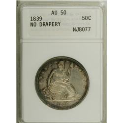 1839 50C No Drapery AU50 ANACS. Sea-green and golden-b 