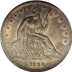 1839 50C No Drapery AU58 NGC. A quite lustrous example 