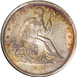1839 50C No Drapery AU58 NGC. WB-101. Extensive revers 