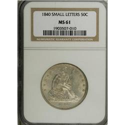 1840 50C Reverse of 1839, Small Letters MS61 NGC. WB-1 
