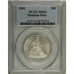 1842 50C Medium Date, Large Letters MS63 PCGS. Select 