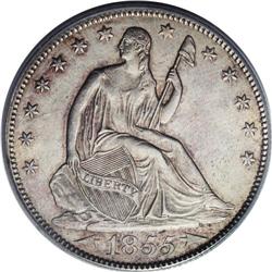 1855/54 50C Arrows AU58 PCGS. WB-102. Doubling on the 