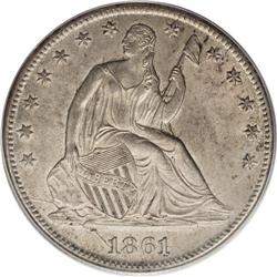 1861-S 50C MS64 PCGS. Large Mintmark. A scarce No Mott 