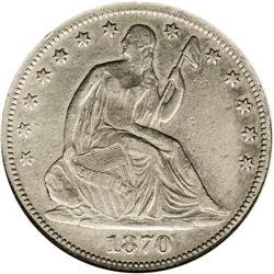 1870-CC 50C --Cleaned--ANACS. VF20 Details. The 1870-CC 