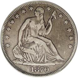 1870-CC 50C VF25 PCGS. This gray-brown example has lig 