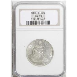 1874-S 50C Arrows AU58 NGC. A still-lustrous silver-ro 