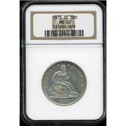 1875-CC 50C MS62 NGC. The Carson City Mint produced ju 