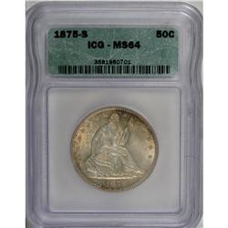 1875-S 50C MS64 ICG. The golden-brown toning is faint 