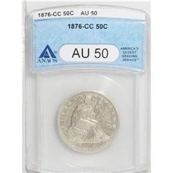 1876-CC 50C AU50 ANACS. A lightly worn silver-gray pie 