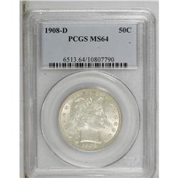 1908-D 50C MS64 PCGS. The silver-gray surfaces have de 