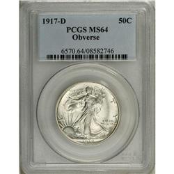 1917-D 50C Obverse MS64 PCGS. Choice and highly lustro 