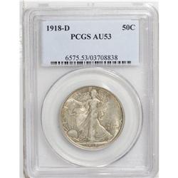 1918-D 50C AU53 PCGS. A well struck example with light 