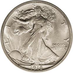 1918-D 50C MS64 PCGS. Grayish-gold patination is joine 