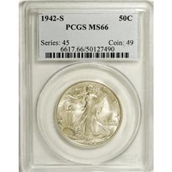 1942-S 50C MS66 PCGS. A lustrous and well struck short 