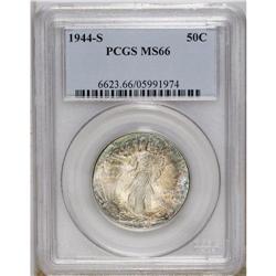 1944-S 50C MS66 PCGS. Speckles of cobalt-blue, golden- 