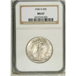 1945-D 50C MS67 NGC. The highly lustrous surfaces are 