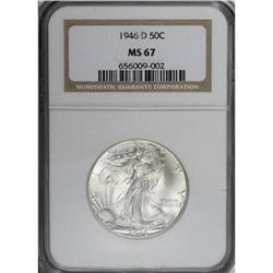 1946-D 50C MS67 NGC. A blush of rose appears over the 