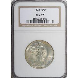 1947 50C MS67 NGC. A frosty gray-gold example that has 