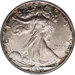 1936 50C PR66 PCGS. The subtle pewter-gray surfaces of 