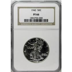 1942 50C PR66 NGC. Wisps of gold and ice-blue appear o 