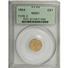 Image 1 : 1854 G$1 Type Two MS61 PCGS. This is a lovely Mint Sta 