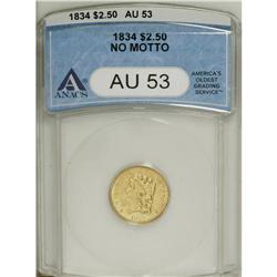 1834 $2 1/2 Classic AU53 ANACS. No Motto, Small Head, 