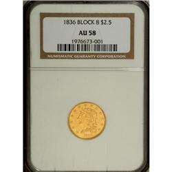 1836 $2 1/2 Block 8 AU58 NGC. McCloskey-B, Head of 183 