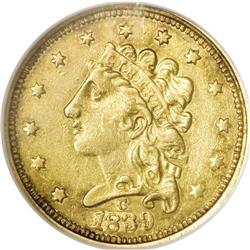 1839-C $2 1/2 AU55 NGC. Recut 39, Breen-6150, Variety 