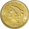Image 1 : 1871 $2 1/2 MS61 PCGS. Bright yellow gold example of t 