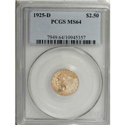 1925-D $2 1/2 MS64 PCGS. The yellow-orange of the obve 