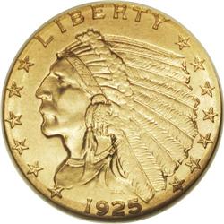 1925-D $2 1/2 MS65 NGC. A mustard-gold piece that exhi 